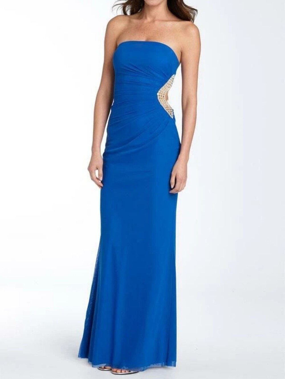 Mary L Couture Strapless Evening Gown with Side Embellishment